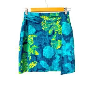 Versace Jeans Couture Green Blue Gold Logo Attached Belt Skirt size 42 US 28